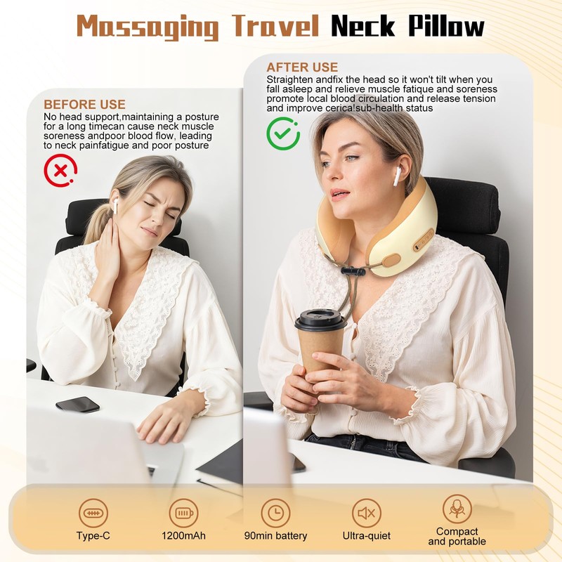Neck Pillow with Heat and Massage, Rechargeable 3D Kneading Massage