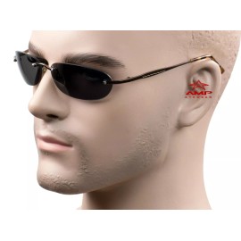 AMP Small Rimless Oval Neo Matrix Style Sunglasses Metal Super Dark Mirror MT84 - Bronze/Dark Smoke