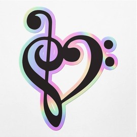 Holographic Decal Stickers of Treble Bass Clef Music Note Heart Premium Waterproof Vinyl Decal Stickers for Laptop Phone Accessory Helmet Car Window Mug Tuber Cup Door Wall Decoration ANDVER3022020HO