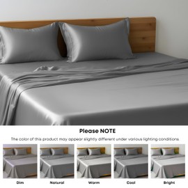 LINENWALAS King Flat Sheet Only - Rayon Derived from Bamboo Silk Bed Sheet, Premium Breathable Cooling Sheet, Soft Top Sheet (King, Light Grey)