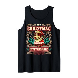 Staffordshire My Christmas Spirit Dog Santa Claus Elf Tank Top
