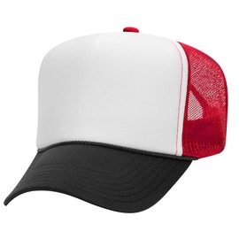 Joe's USA OTTO Foam Trucker Hats - Customizable 5-Panel High Crown Mesh Back Caps-1PK - Black/White/Red