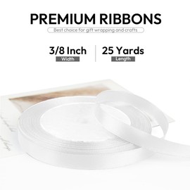 HimBen 3/8 Inch 25 Yards Satin Ribbon White, Solid Color Fabric Ribbon for Gift Wrapping, Wedding, Polyester Gift Ribbon for Birthday Party Decoration, Craft, Hair, Floral, Sewing