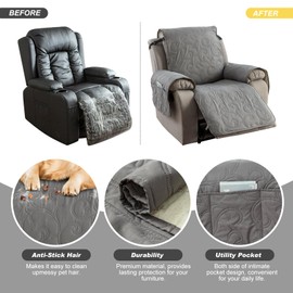 100% Waterproof Recliner Chair Cover, Recliner Chair Covers for Reclining Chair, Non-Slip Fabric Recliner Couch Cover for Living Room, for Pets Kids Protector, Washable (Light Gray, 28"Recliner Chair)