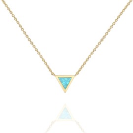 PAVOI 14K Yellow Gold Plated Triangle Created Green Opal Necklace | Opal Necklaces for Women