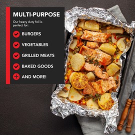 Stock Your Home Heavy Duty Aluminum Foil Roll, 300 FT x 12 Inches Wide Aluminum Foil Heavy Duty Rolls, Heavy Duty Foil with Easy Tear Dispenser, Premium Tinfoil Roll to Wrap & Store Food, Silver