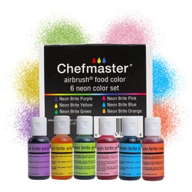 Chefmaster - Neon Airbrush Kit - Airbrush Food Coloring - 6 Pack - Highly-Pigmented, Vibrant Colors, Works With Any Airbrush Tool, Fade-Resistant Colors - Made in the USA