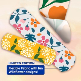 Band-Aid Brand Flexible Fabric Adhesive Bandages, Comfortable Flexible Protection & Wound Care for Minor Cuts & Scrapes, First Aid Bandage with a Wildflower Design, Assorted Sizes, 30 ct