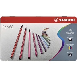 STABILO - Premium Felt Pen - Pen 68 - 30 Metal Case - with 30 Different Colours
