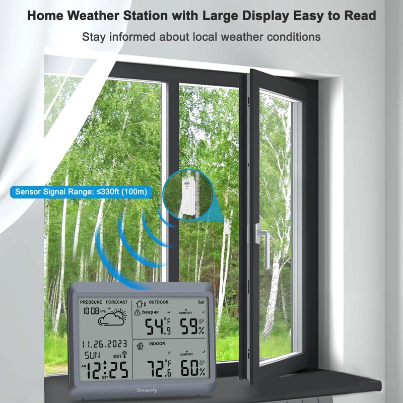 DreamSky Weather Station Indoor Outdoor Thermometer Wireless - Atomic Clock