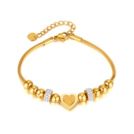 Rockyu Women's Gold Heart Bracelet Stainless Steel Cubic Zirconia Adjustable Chain Hypoallergenic Fashion Jewelry Gift for Her