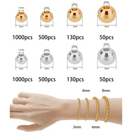 3360 abalorio redondas de oro y plata de 3/4/6/8 mm, abalorio de bolas lisas de 4 tamaños para hacer joyas, abalorio de círculo de metal para pulsera, collar y arete