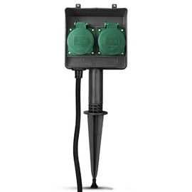 PerfectHD PerfectHD Gartensteckdose 2-fach - Au?ensteckdose mit Zeitschaltuhr - Mehrfachsteckdose - IP44 - mit Erdspie? - schwarz - 15 Varianten