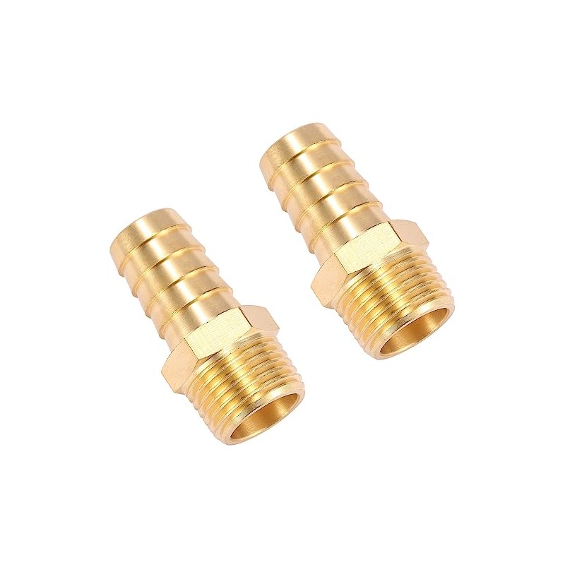 2 Pack Brass Hose Fitting, Adapter,5/8" Barb x 1/2" NPT