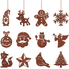 Otuuz Pack of 12 Christmas Tree Decorations, Rusty Decorative Hangers, Deer, Star, Snowman, Rust Decoration, Metal Christmas Decoration, Christmas Decoration for Christmas Tree, Garden Decoration, 8