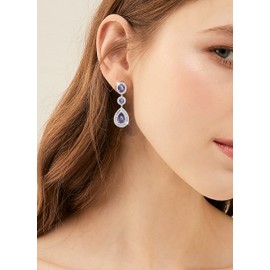 KristLand Earrings 925 Sterling Silver Stud Earrings Gold-Plated Drop Earrings with Sparkling Zirconia Party Birthday Wedding Engagement Gift for Women Ladies, Sterling Silver