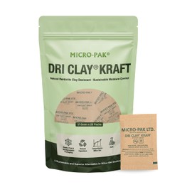 Micro-Pak Dri Clay Kraft, Highest Moisture Absorption Desiccant Packs, Silica Gel Packets Alternative, Food Safe Bentonite Clay, Desiccant Packs for Storage, Moisture Absorbers for Closet, 17gx25pcs