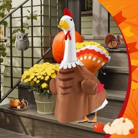 Fall Turkey Porch Goose Outfits for 23 Inch Lawn Statue, Thanksgiving Costume for Plastic/Cement Statue, Seasonal Autumn Sculpture Clothes for Yard Patio House Warming Party Decoration