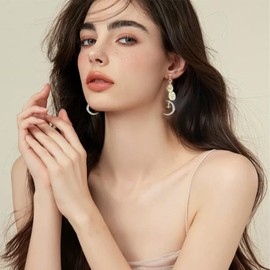 NALISASA Gold Moon And Star Earrings for Women, Hand-Made Moon Earrings, Sun And Moon Earrings Jewellery, Stainless Steel, No Gemstone