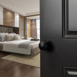 Bravura Hardware 906 Macon Knob Privacy Lockset with Modern Round Trim Door Knob for Bedroom/Bathroom, Matte Black