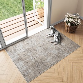 PureCozy Machine Washable Area Rug 2x3 Beige Grey Entryway Area Rug Entrance Door Mat Kitchen Indoor Accent Rug Modern Abstract Low Pile Carpet Distressed Throw Rug Living Room Bedroom Office Non Slip