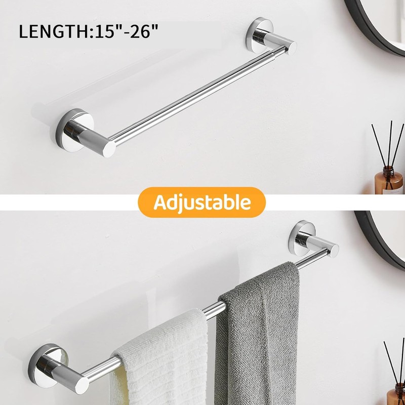BESy Adjustable 15 to 26 Inch Single Bath Towel Bar