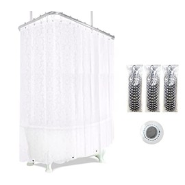 De-Mediocre Clawfoot Tub Shower Curtain Liner 180x70 Inch Shower Curtain Warp Around Extra Wide Bath Curtain Round Bathroom Water Repellent Plastic with 36 Metal Hooks with Magnets PEVA Waterproof