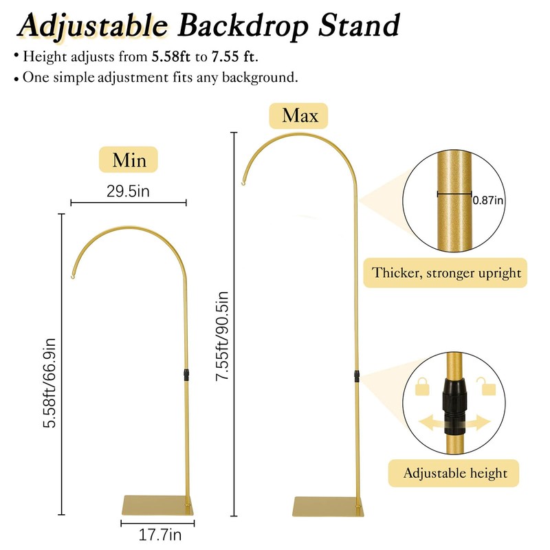 Heavy Duty Half Wedding Arch Stand Versatile Adjustable 5.6-7.6FT Hook