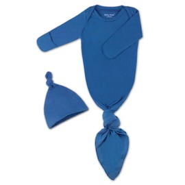 Baby Knotted Gown, Super Soft Newborn Infant Long Sleeve Sleeper for Baby Girl and Boy Sleepwear with Hat Set (Dark Blue, 0-3 Months)