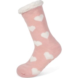styleBREAKER Ladies ABS Teddy Lining Heart Pattern Stopper Socks ABS Socks Size 35-42 EU / 5-10 US / 4-8 UK 08030007, Rose White