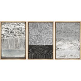 SIGNWIN Framed Canvas Print Wall Art Set Industrial Black & Gray Collage Abstract Geometric Illustrations Minimalism Modern Art Decorative Boho for Living Room, Bedroom, Office - 16"x24"x3 Natural