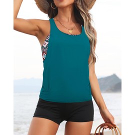 Aqua Eve 3 Piece Tankini Swimsuit for Women Tank Bathing Suit with Shorts Open Back Athletic Swimwear Blue M