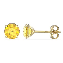 Aeon Jewellery Birthstone Stud Earrings - November Yellow Topaz | 9ct Yellow Gold & Cubic Zirconia Diamond | Polishing Cloth | 4 Pronged Stone