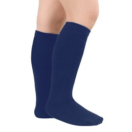 American Trends - Calcetines deportivos de fútbol a rayas para niños y niñas, Paquete de 3 Azul Marino Puro, Talla única