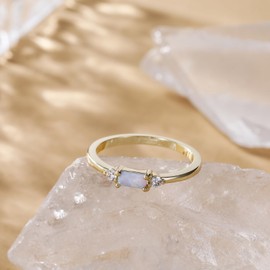 SHINYSO 14K Gold Plated Wedding Bands for Women Baguette Opal Ring Cubic Zirconia CZ Pave Thin Stackable Anniversary Rings for Her Size 4-10, 10, Metal, Cubic Zirconia