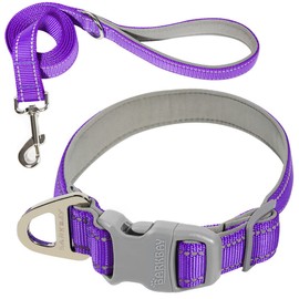 Dog Collar for Medium Small Large Dogs Reflective with Leash,Collar and Leash for Dogs,Soft Neoprene Padded 2 Pack(Purple,L)