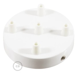 Creative-Cables 5 Holes White Cylinder Rosette Kit, bracket, screws and 5 cable retainers
