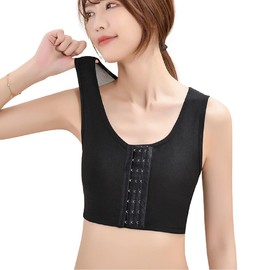 Brightrust Chest Squishy Pan Shirt, Half Short, Bust, Sports Bra, Cosplay, Men's Dress Correction, Adjustment, Front hook type black