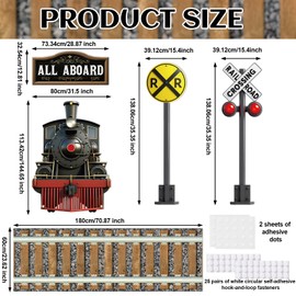 Train Party Decoration Train Theme Door Banner Backdrop Railroad Track Aisle Runner Traffic Crossing Sign Background Fabric for Winter Christmas Birthday School Classroom Home Xmas Holiday Supplies