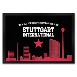 speecheese Stuttgart European Cup Doormat in 35 x 50 cm with Saying Stuttgart International Fan Song in the Cannstatter Curve - Doormat for Real Stuttgart Fans