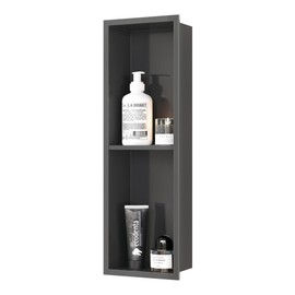 Qeke Stainless Steel Shower Niche 24" X 8", No Tile Needed Wall Niche Double Shelves, Recessed Shower Shelf for Bathroom Storage, Gun Metal