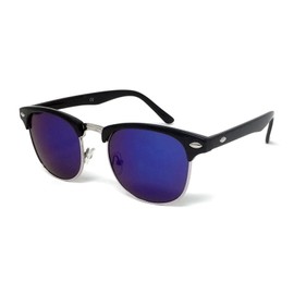 WS UK 1950's Style Half Rim Sunglasses with UV400 Protection - Unisex (Black Frame Blue Mirrored Lens)