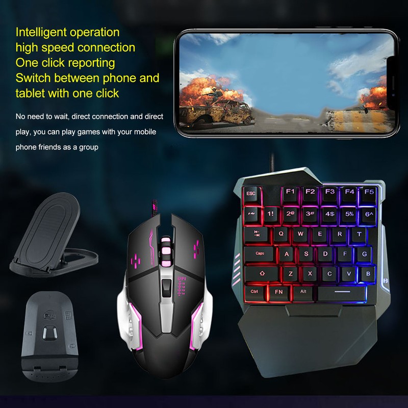 One Handed Gaming Keyboard Mouse Converter Wired 35 Keys Backlit