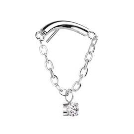 Amelia Fashion Implant Grade Titanium Threadless Push In Chain Linked Curved Bar With CZ Dangle Top (Fits All Threadless Pin Sizes 14GA-20GA) (Clear)