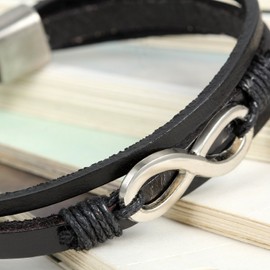 Flongo Leather Bracelet, Partner Bracelet, BFF Bracelets, Friendship Bracelet for 2, Bangle, Leather Cord Chain, Women / Men, Black, Brown, Tai Chi, Yin and Yang, Infinity, Eternity, Alloy, 2 x infinity, brown/black.