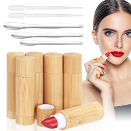 Bamboo Lipstick Tube, Pack of 6, 5 ml, Empty Lipstick Sleeves, Lip Balm Container with 3 Scoops and Burette, Lipstick Sleeves for Filling for DIY