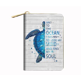BWOOLL RFID Credit Card Holder Wallets for Women, Leather Card Case Wallet with Zipper, Indian Tribal Girl, Funny Words with Blue Sea Turtle, Fashions