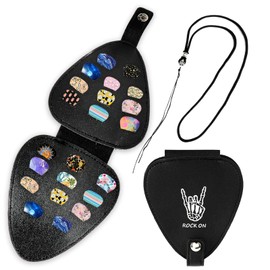 Guitar Picks Holder Case for Acoustic Electric Guitar, Picks Storage Pouch Box, PU leather Guitar Plectrums Bag with Lanyard for Guitar Players (Case Only)