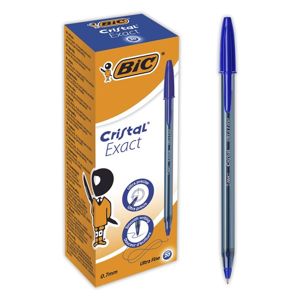 BIC Crystal Exact Fine Point Pens (0.7 mm) - Blue, Box of 20