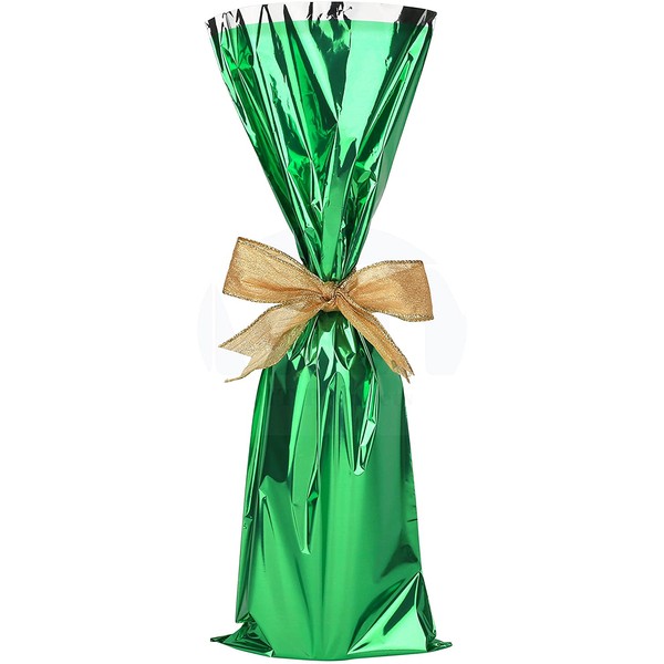 Metallic Mylar Wine Green Gift Bags for Bottles by MT Products-Sparkle Look- Great for a Wine Pull - Made in The USA (25 Pieces)